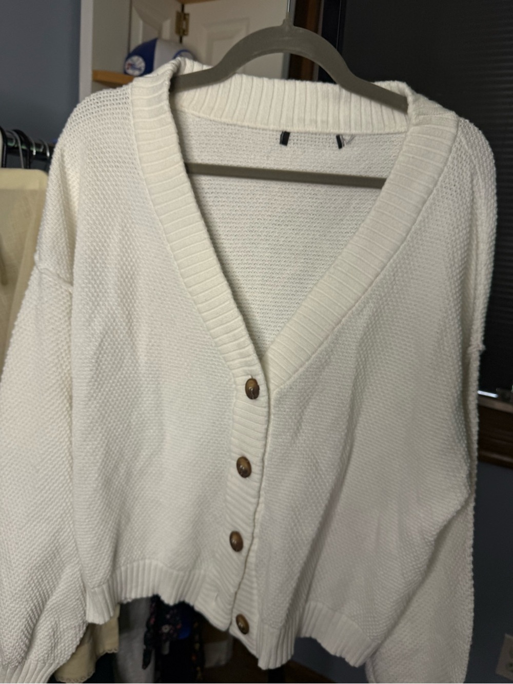 Women's Cream Button-Front Knit Cardigan Sweater 100 cotton